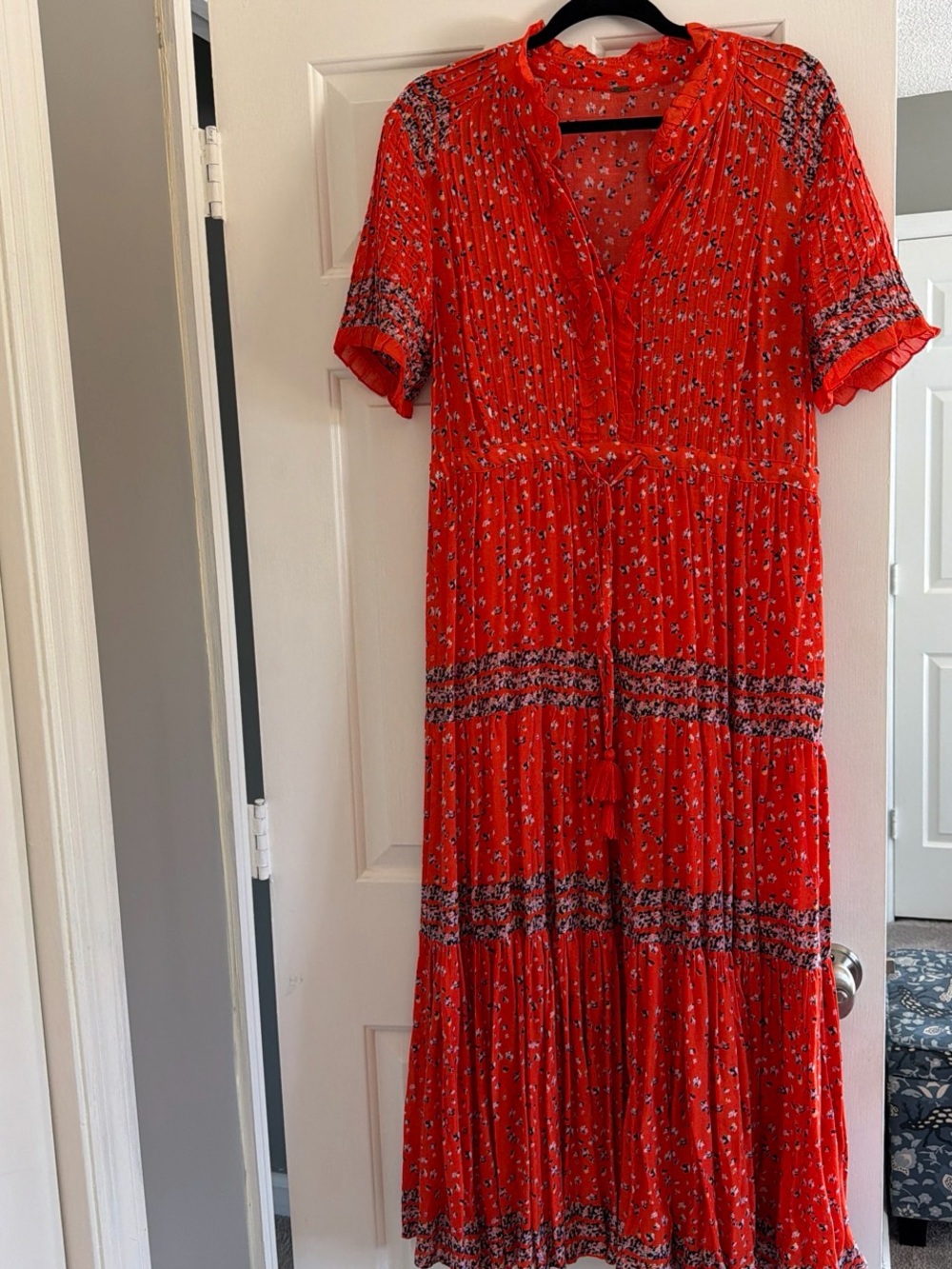 Red orange boho Free People maxi dress size medium